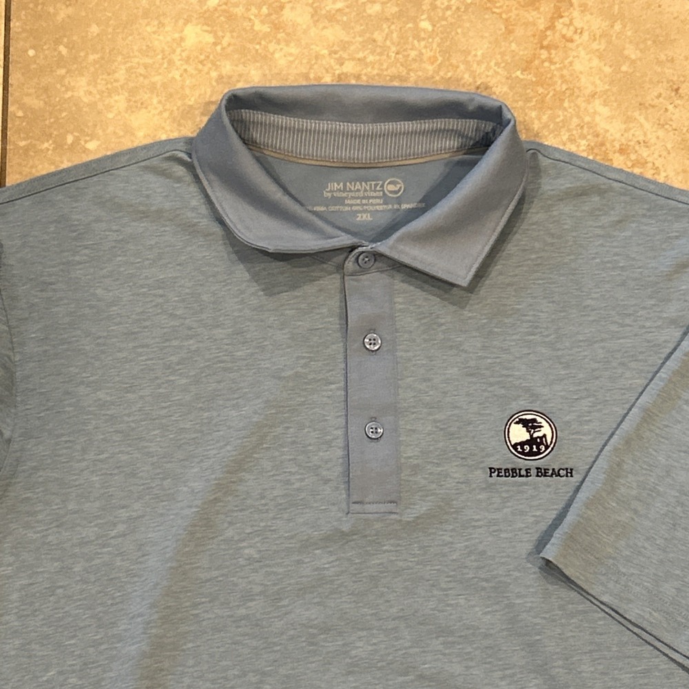 Jim Nantz Vineyard Vines Polo Men 2XL Blue Short Sleeve Shirt Pebble Beach Golf